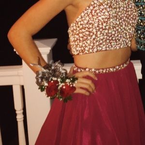 Two piece peal beaded dress.